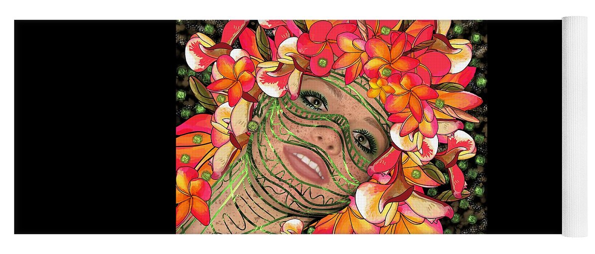 Mask Yoga Mat featuring the mixed media Mask Freckles and Flowers by Joan Stratton