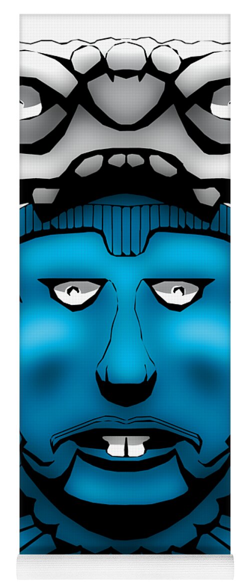 Maya Yoga Mat featuring the digital art Mayan Blue Mask by Piotr Dulski