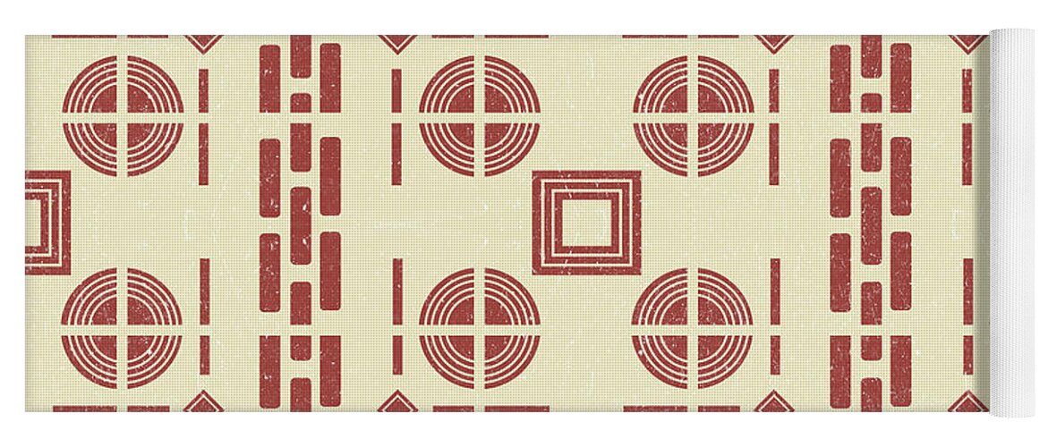 Mediterranean Pattern Yoga Mat featuring the mixed media Mediterranean Pattern 8 - Tile Pattern Designs - Geometric - Red - Ceramic Tile - Surface Pattern by Studio Grafiikka