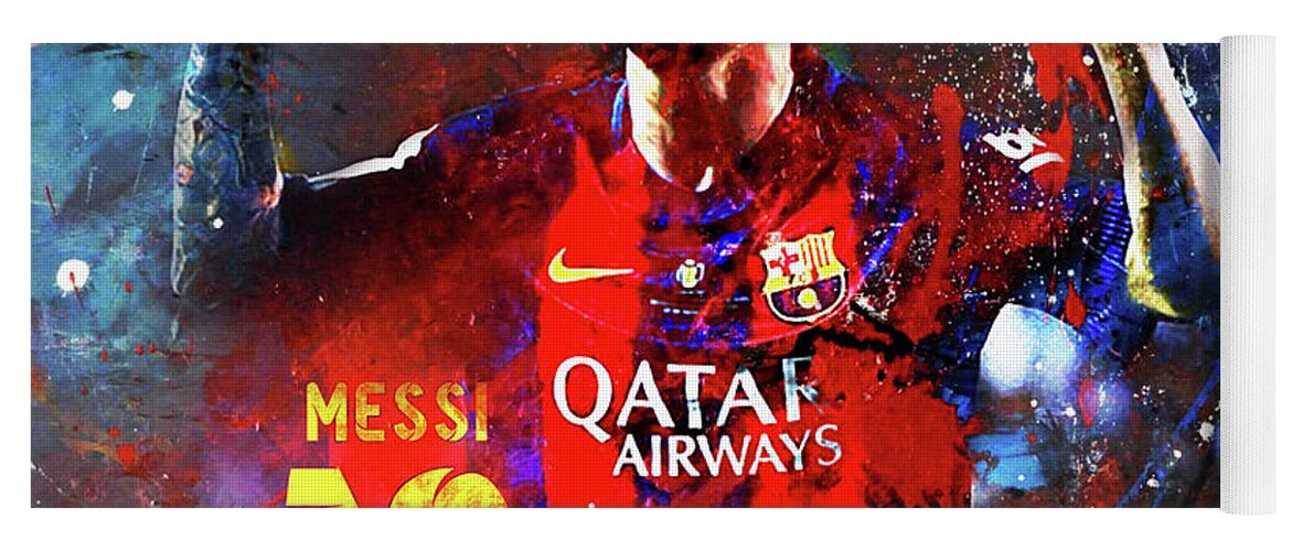 Messi Yoga Mat featuring the painting Messi Barcelona Player by Gull G