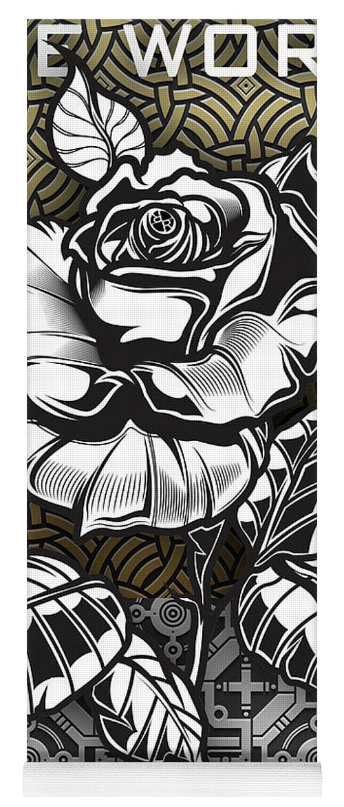 Metal Rose Yoga Mat featuring the painting Metal Rose One World by Tony Rubino