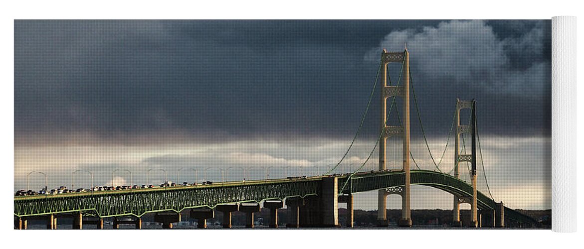 Mackinac Bridge Yoga Mat featuring the photograph Mighty Mac over the Straits of Mackinac by Bill Swartwout