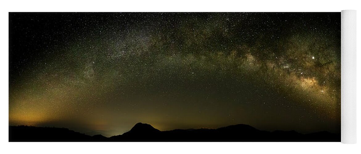 Landscape Yoga Mat featuring the photograph Milky Way Arch Panorama over Tianping Mountain and Ridge-line by William Dickman