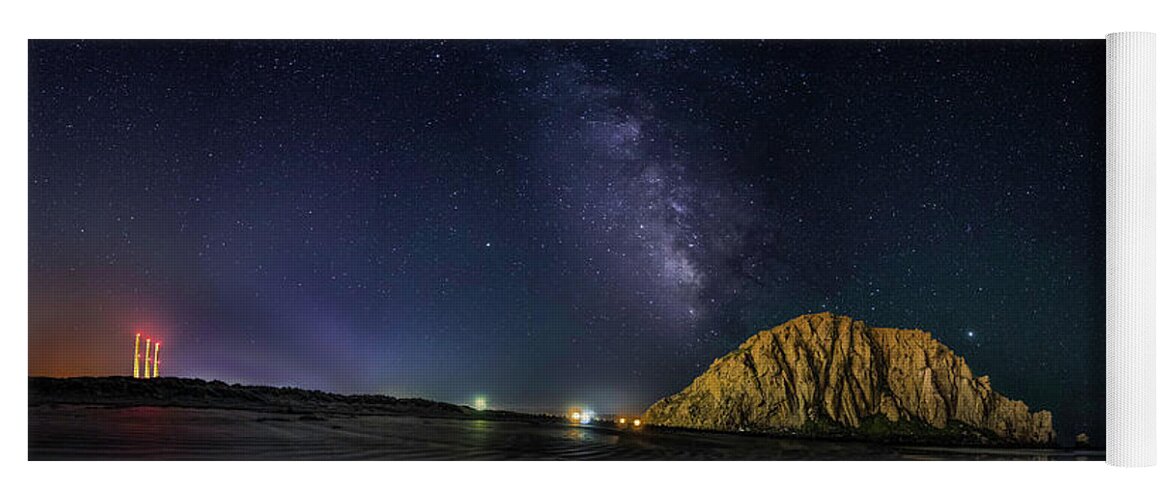 Morro Rock Yoga Mat featuring the photograph Milky Way over Morro Rock by Mike Long