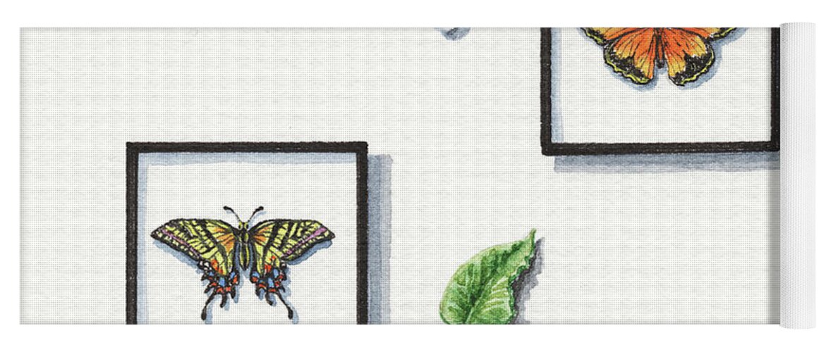 Miniature Yoga Mat featuring the painting Miniature Watercolor Butterfly Collection by Irina Sztukowski