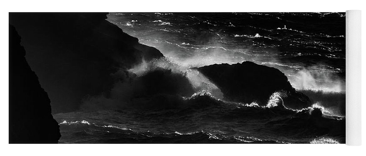 Waves Yoga Mat featuring the photograph Monochrome Cornish Waves by Mark Hunter