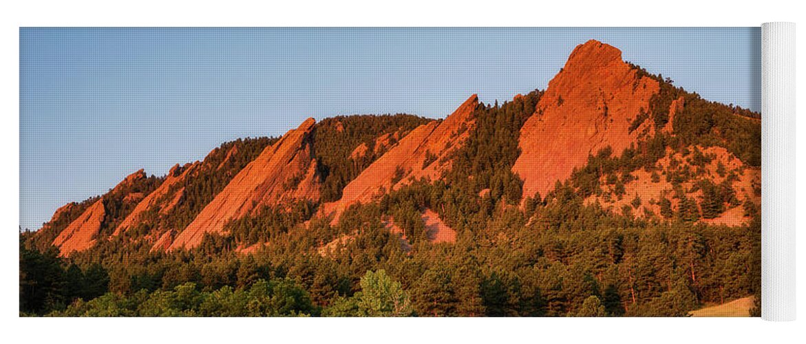 Boulder Yoga Mat featuring the photograph Moonset over the Flatirons by Darren White