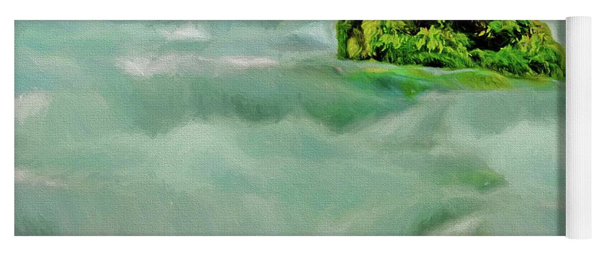 Painting Yoga Mat featuring the digital art Mossy Rock in Winter's Stream by Russ Harris