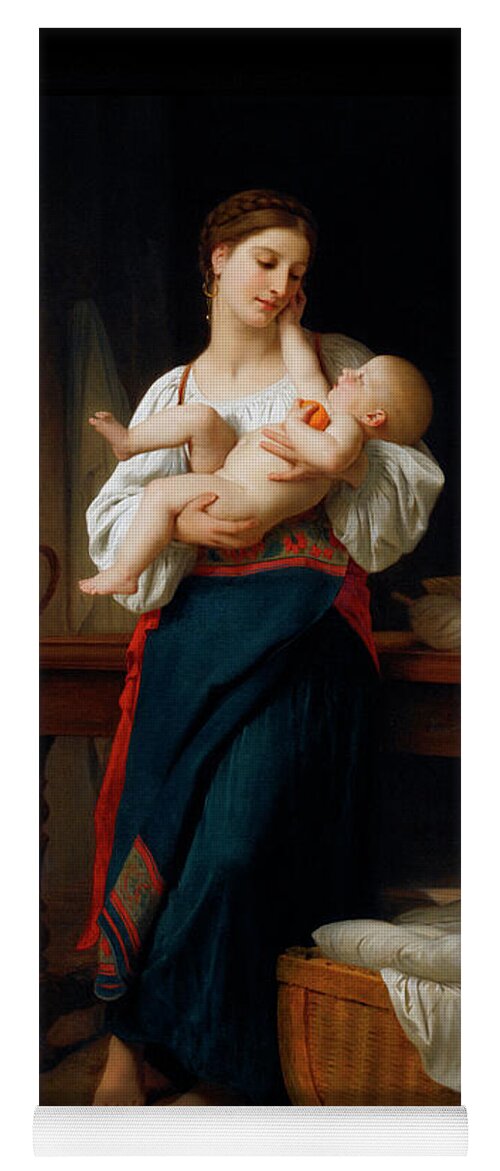 Mother And Child Yoga Mat featuring the painting Mother and Child by William Adolphe Bouguereau by Rolando Burbon