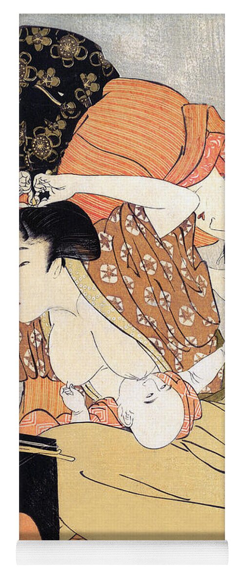Japanese Yoga Mat featuring the painting Mother breastfeeding a baby by Kitagawa Utamaro