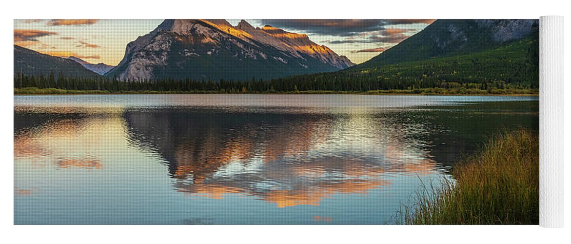 Mount Rundle Yoga Mat featuring the photograph Mount Rundle Sunset in Vermillion Lakes by Mike Reid