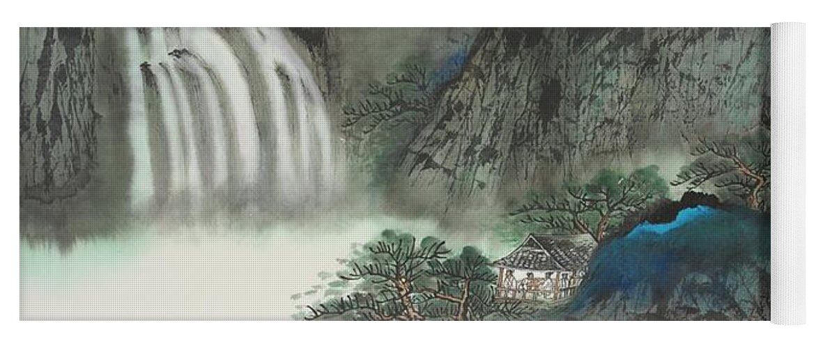 Chinese Watercolor Yoga Mat featuring the painting Mountain Retreat by Jenny Sanders