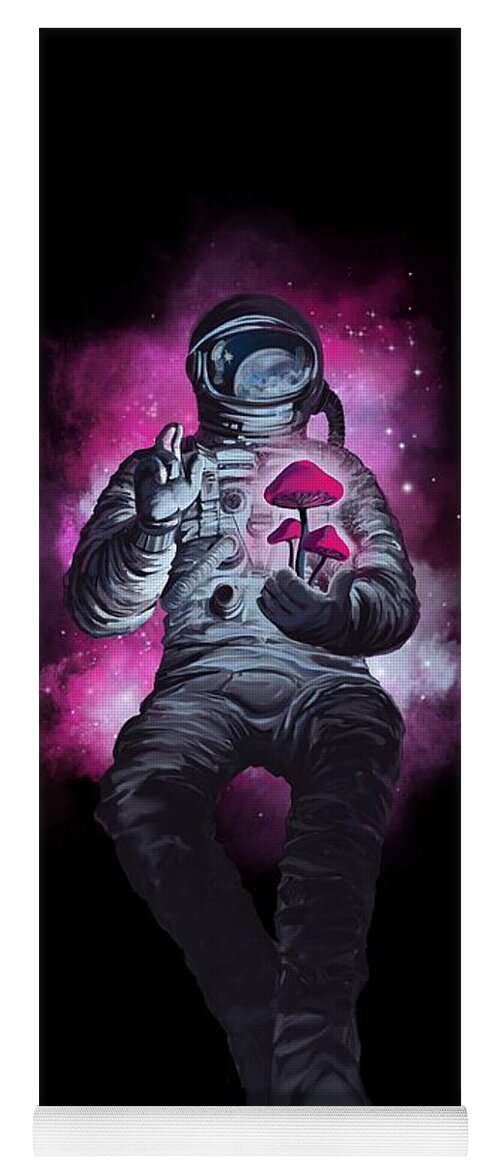 Space Travel Yoga Mat featuring the painting Mushroom Cosmonaut space traveller by Sassan Filsoof