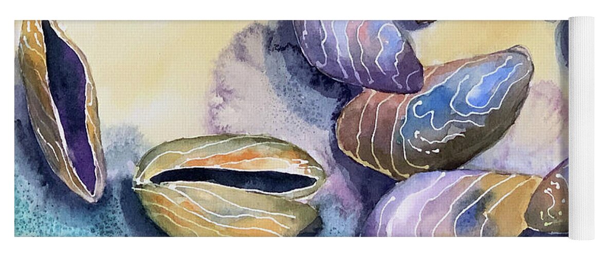 Sea Shells Yoga Mat featuring the painting Mussels Sea Shells by Hilda Vandergriff