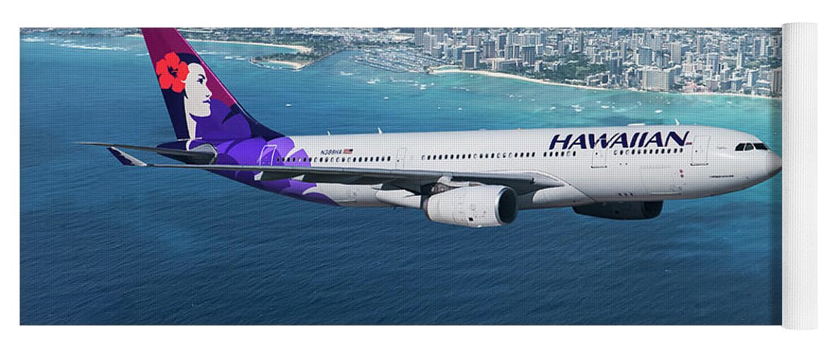 Hawaiian Airlines Yoga Mat featuring the mixed media My Blue Hawaii Airbus by Erik Simonsen