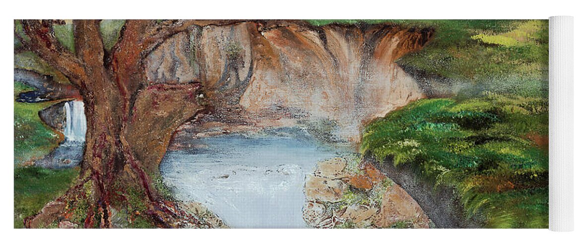 Landscape Yoga Mat featuring the painting Mystic Cliffs by Anitra Boyt