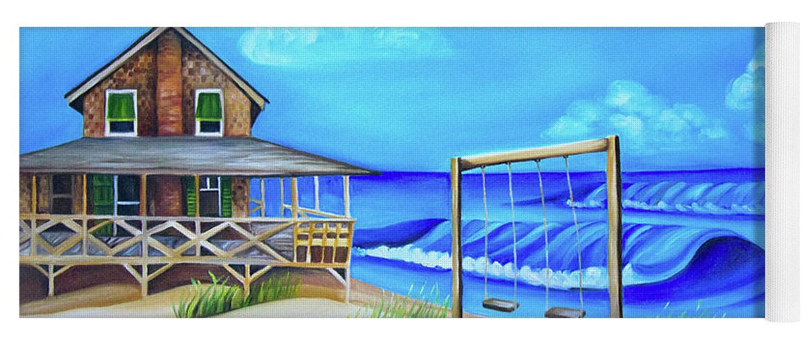 Nags Head Yoga Mat featuring the painting Nags Head Cottage with Swings by Barbara Noel