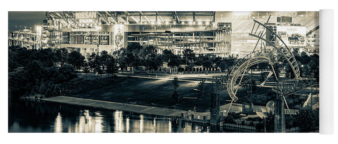 America Yoga Mat featuring the photograph Nashville Tennessee Football Stadium Panoramic - Sepia by Gregory Ballos