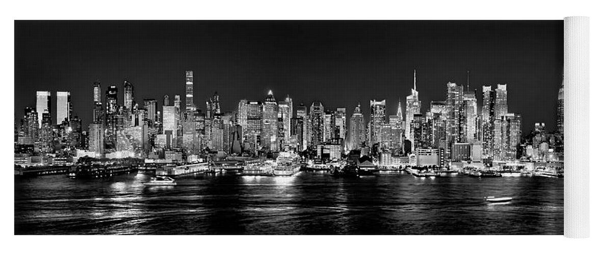 New York City Nyc Skyline Midtown Manhattan At Night Black And White Yoga Mat