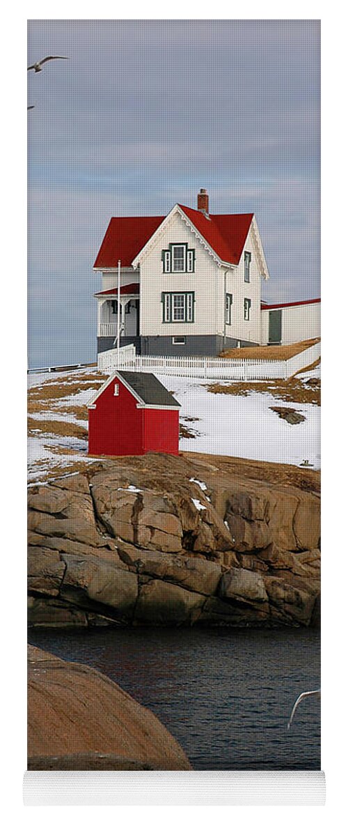 Coastline Yoga Mat featuring the photograph Nubble Light - Cape Neddick lighthouse seascape landscape rocky coast Maine by Jon Holiday