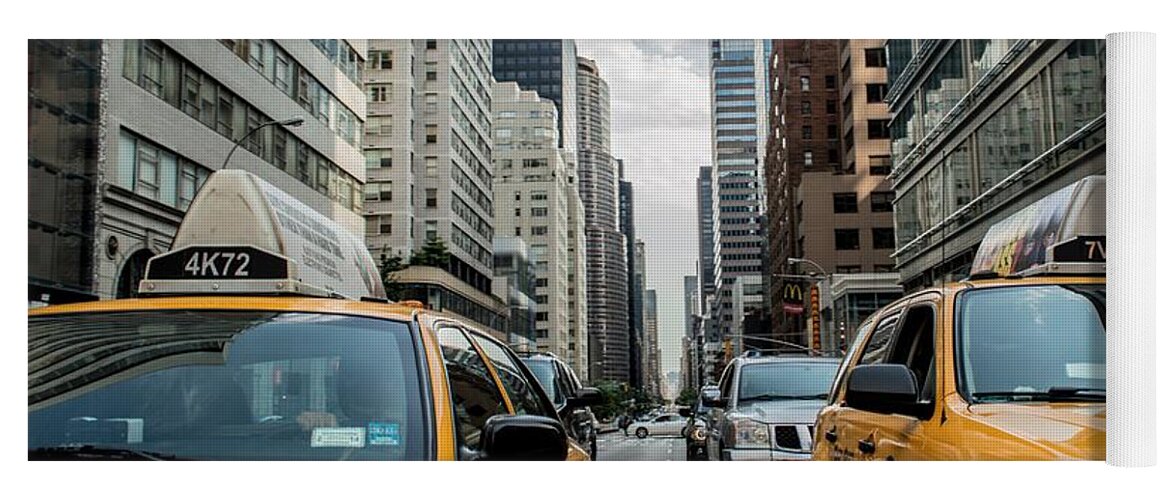 Photo Yoga Mat featuring the photograph NY taxis by Top Wallpapers