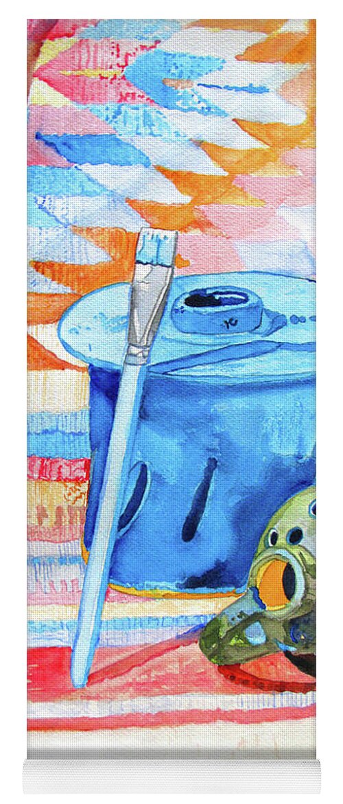 Pottery Yoga Mat featuring the painting Objects on a Mexican Blanket by Sandy McIntire
