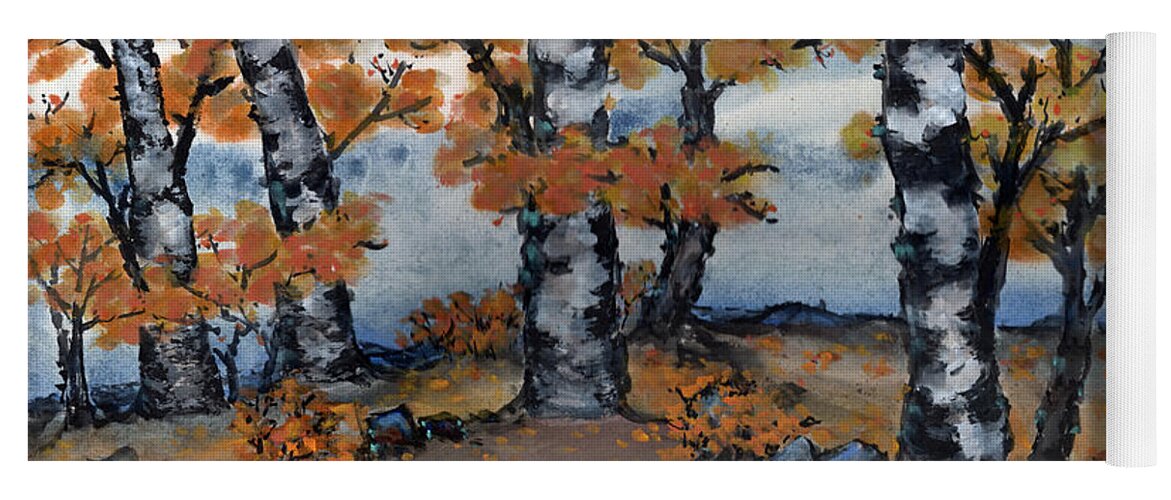 Birch Yoga Mat featuring the painting Old Forest by Charlene Fuhrman-Schulz