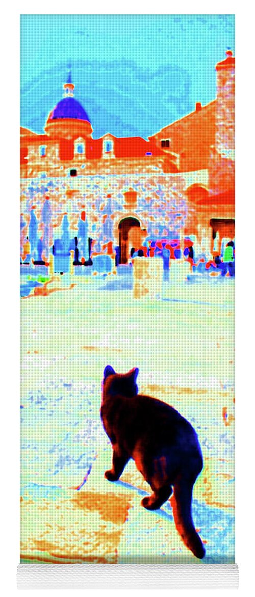 Black Cat Yoga Mat featuring the photograph Old Harbor Black Cat by Becqi Sherman