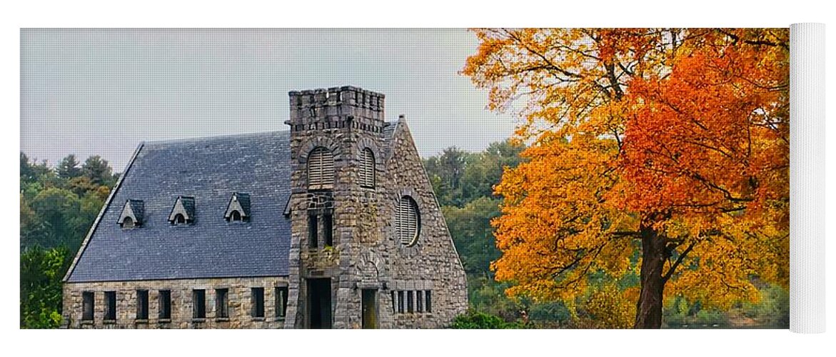 Landscape Yoga Mat featuring the photograph Old Stone Church in fall by Monika Salvan