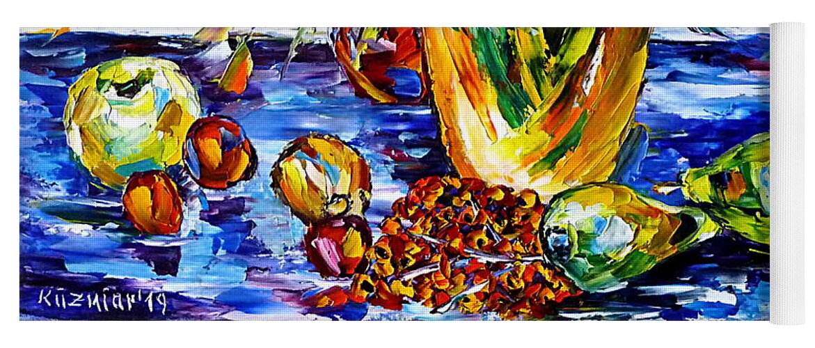 Palette Knife Oil Painting Yoga Mat featuring the painting On The Garden Table by Mirek Kuzniar