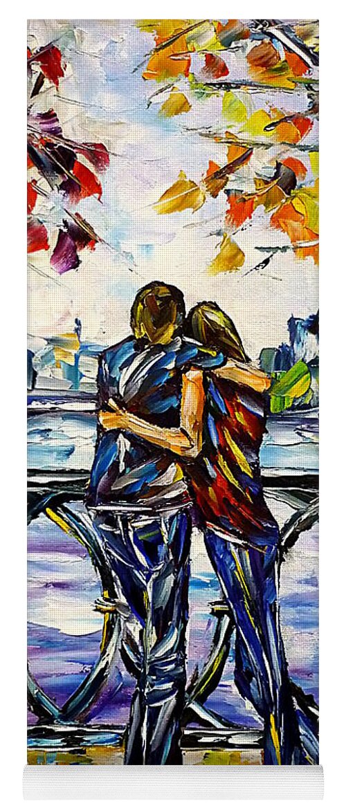 I Love Paris Yoga Mat featuring the painting On The Paris Bridge by Mirek Kuzniar