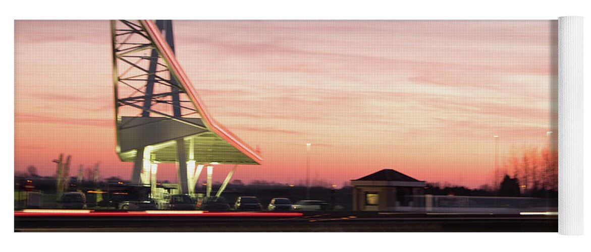 Gas Station Yoga Mat featuring the photograph On The Road by Inge Elewaut