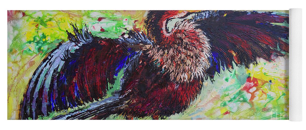  Yoga Mat featuring the painting Open Fanned Anhinga by Jyotika Shroff