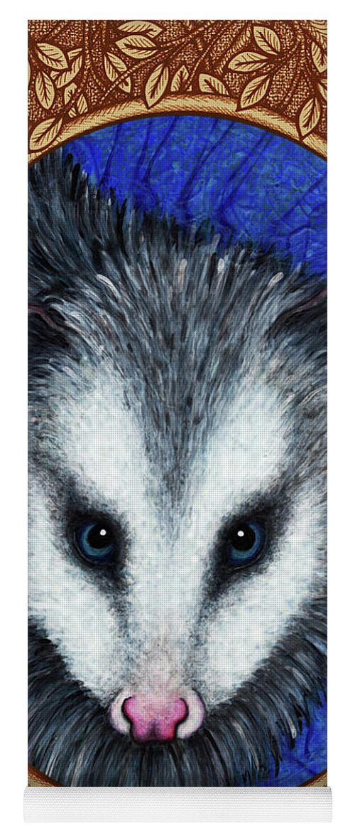 Animal Portrait Yoga Mat featuring the painting Opossum Portrait - Brown Border by Amy E Fraser