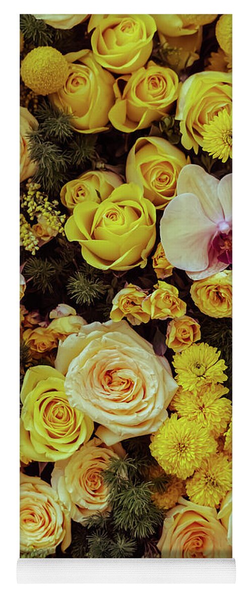 Outdoors Yoga Mat featuring the photograph Orchid among Yellow Roses by Silvia Marcoschamer