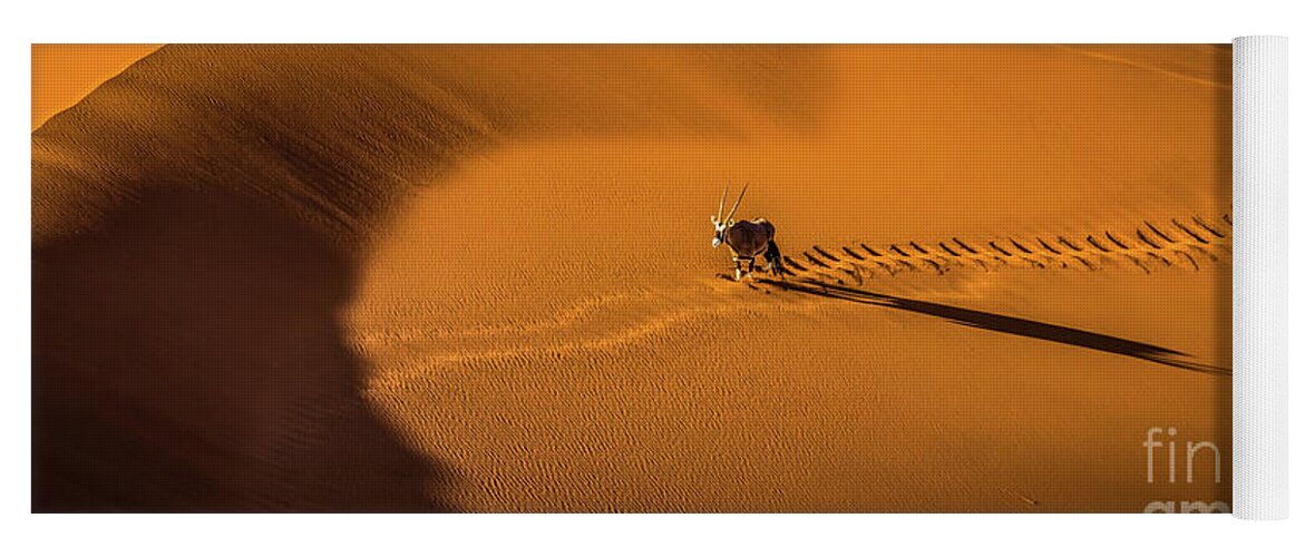 Dune Yoga Mat featuring the photograph Oryx crossing big daddy dune, Sossusvlei, Namibia by Lyl Dil Creations