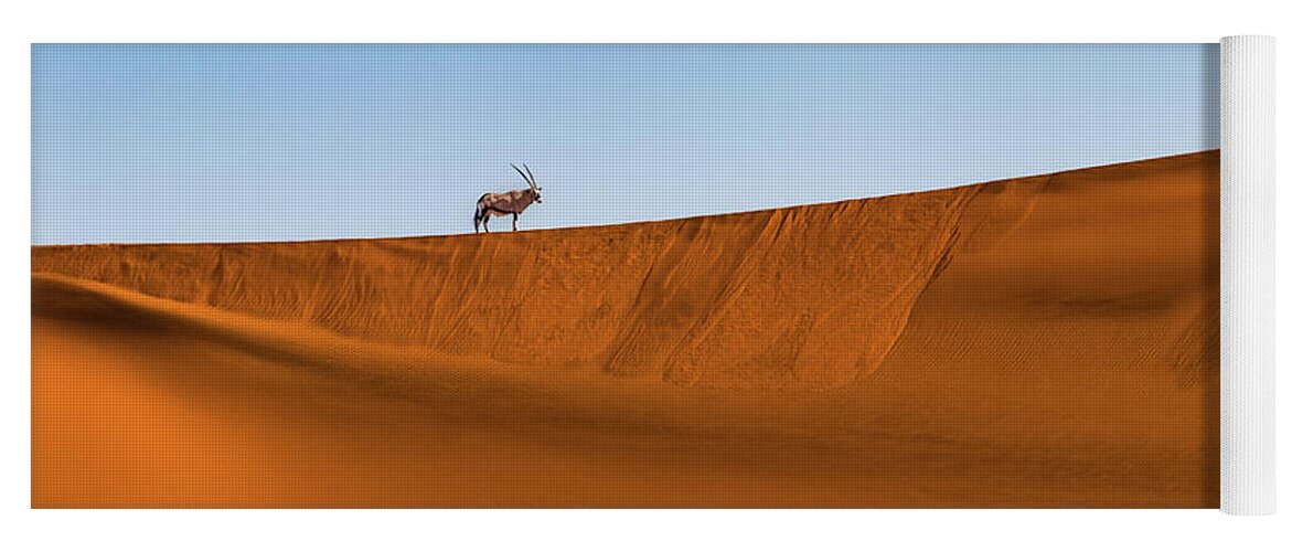 Gemsbok Yoga Mat featuring the photograph Oryx on the dune, Namibia by Lyl Dil Creations