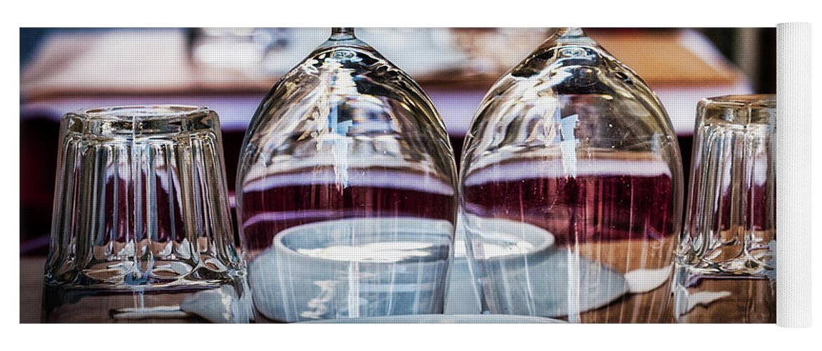 Portugal Yoga Mat featuring the photograph Outdoor Restaurant Place Setting - Lisbon by Stuart Litoff