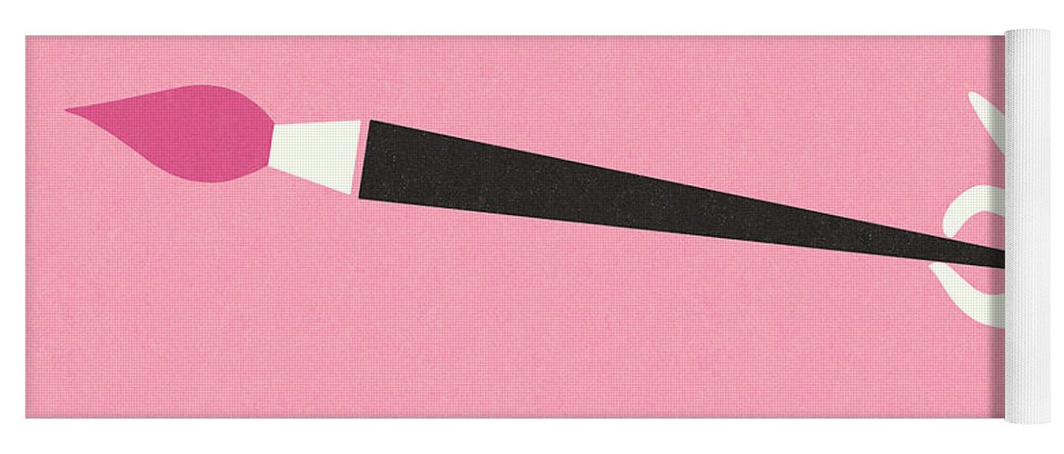 Art Yoga Mat featuring the drawing Paintbrush on a Pink Background by CSA Images