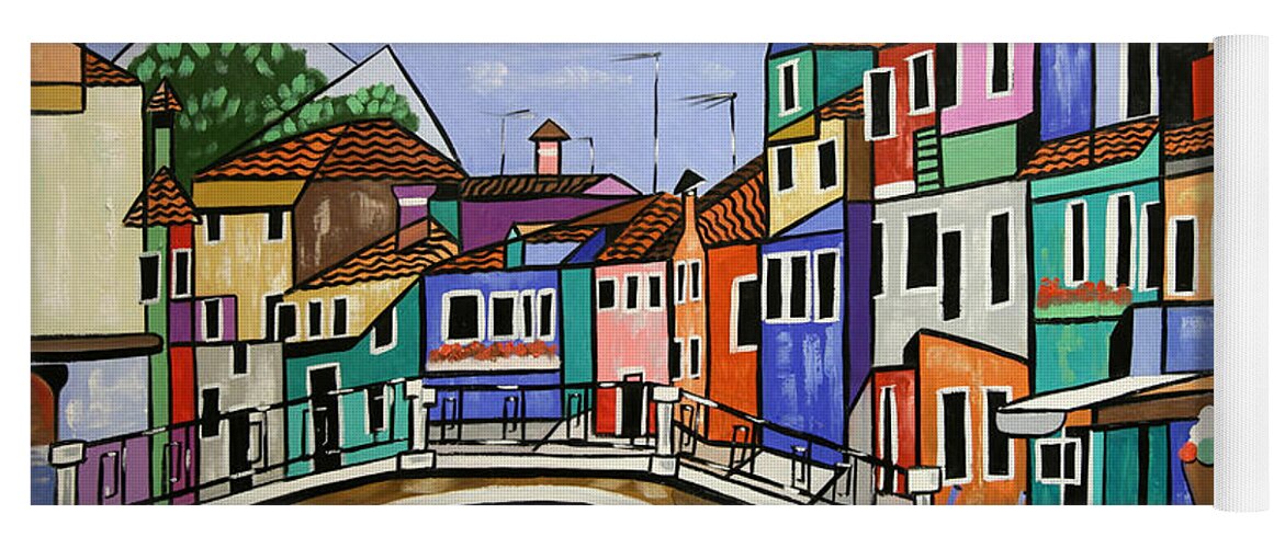 Cubism Yoga Mat featuring the painting Painted Buildings burano Venice by Anthony Falbo
