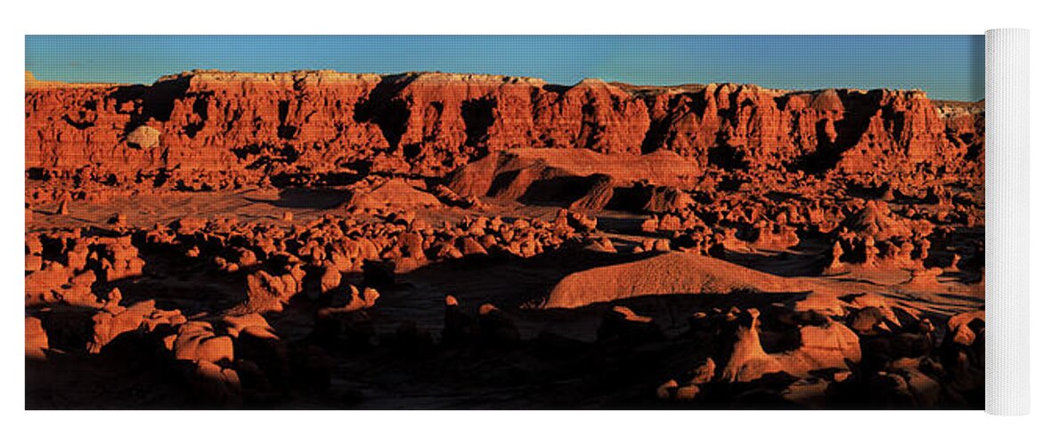 North America Yoga Mat featuring the photograph Panorama Sunset On The Hoodoos Goblin Valley Utah by Dave Welling