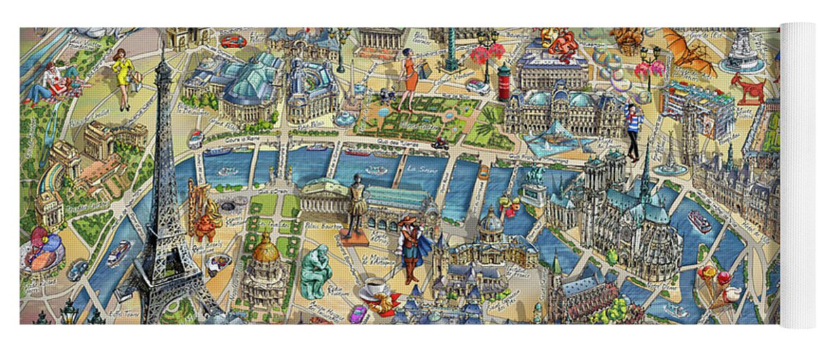 Paris Yoga Mat featuring the photograph Paris Illustrated Map by Maria Rabinky