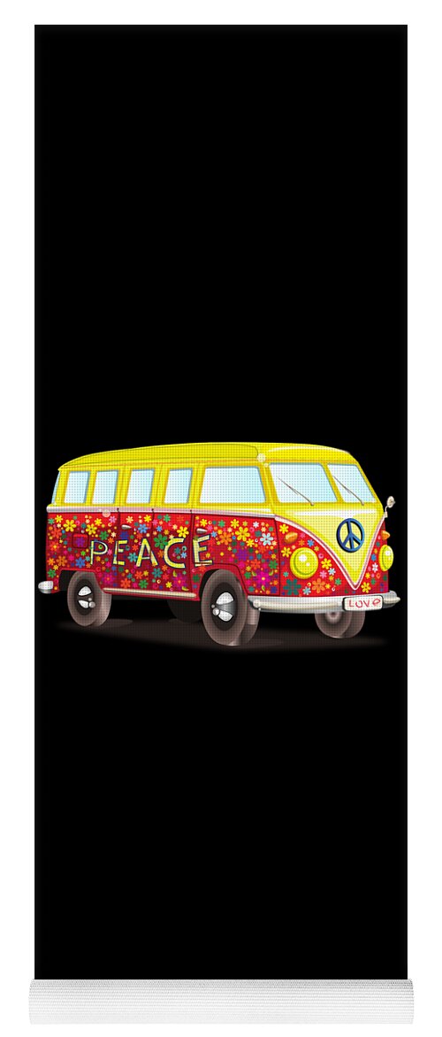 Cool Yoga Mat featuring the digital art Peace And Love Hippy Van by Flippin Sweet Gear