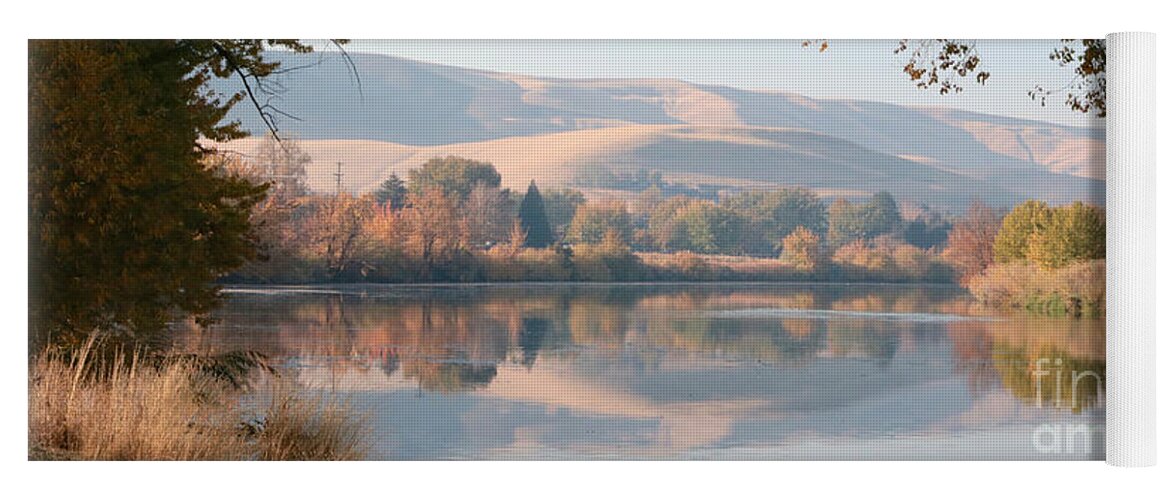 Waterscape Yoga Mat featuring the photograph Peaceful Autumn River Panorama by Carol Groenen