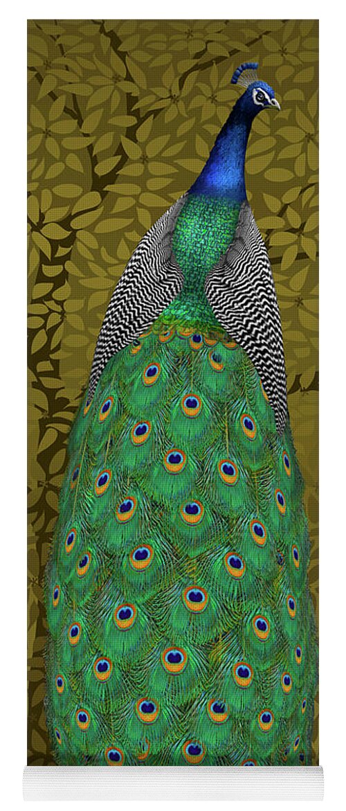 Peacock In Tree Yoga Mat featuring the painting Peacock in Tree, Raw Umber, Tall by David Arrigoni