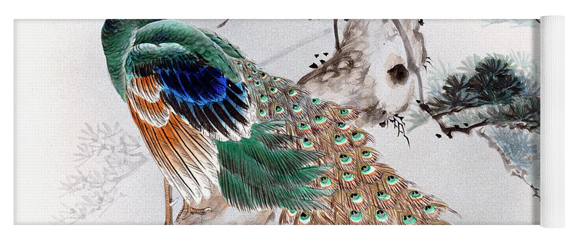 Japan Yoga Mat featuring the painting Peacock by Shisen