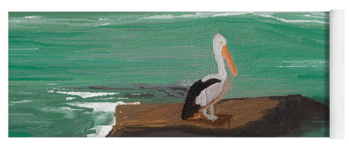Waterbirds Yoga Mat featuring the digital art Pelican Rock by Julie Grimshaw