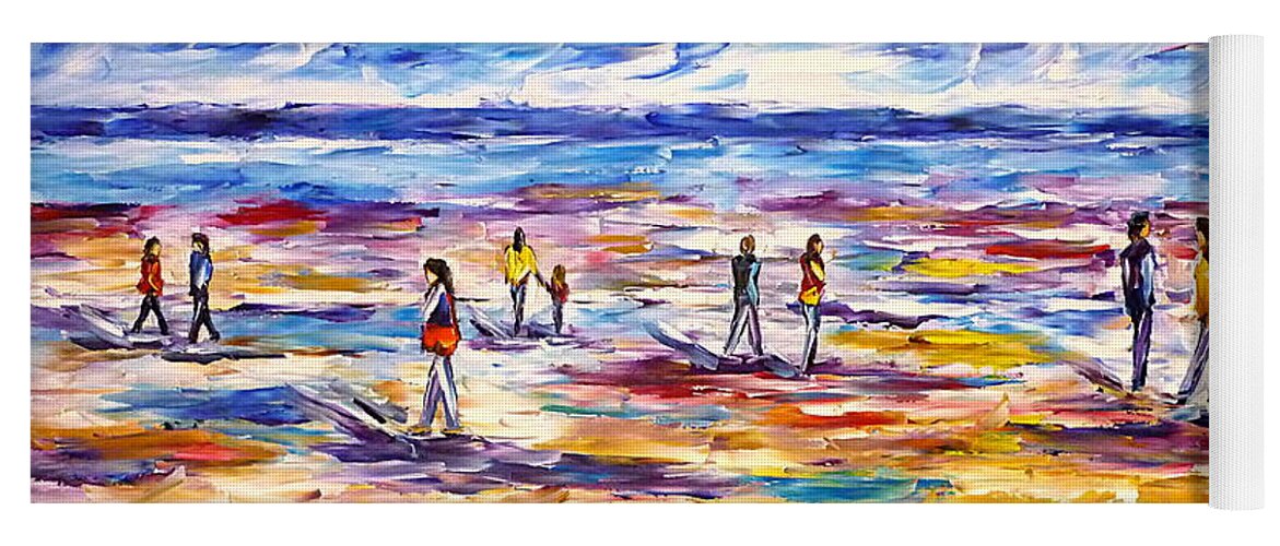 Beach Abstract Yoga Mat featuring the painting People On The Beach by Mirek Kuzniar
