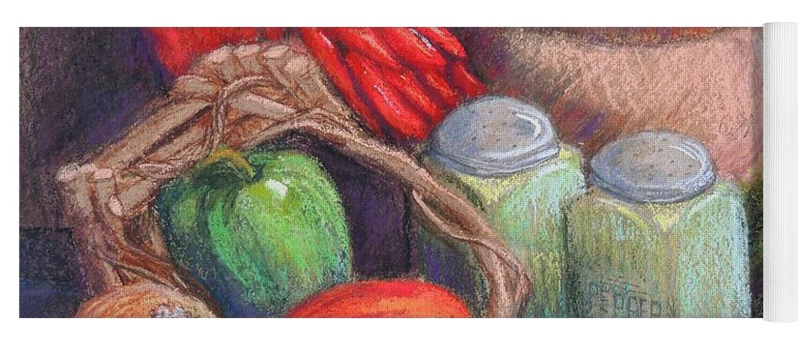 Still Life Yoga Mat featuring the pastel Peppers, Etc. by Candy Mayer