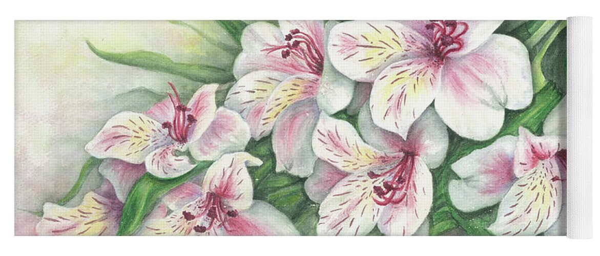 Floral Yoga Mat featuring the painting Peruvian Lilies by Lori Taylor